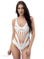 Beach Wedding Romantic White Lace Faux Corset One-Piece Swimsuit