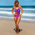 AFA Violet Rose Flower Pattern One-Piece Swimsuit