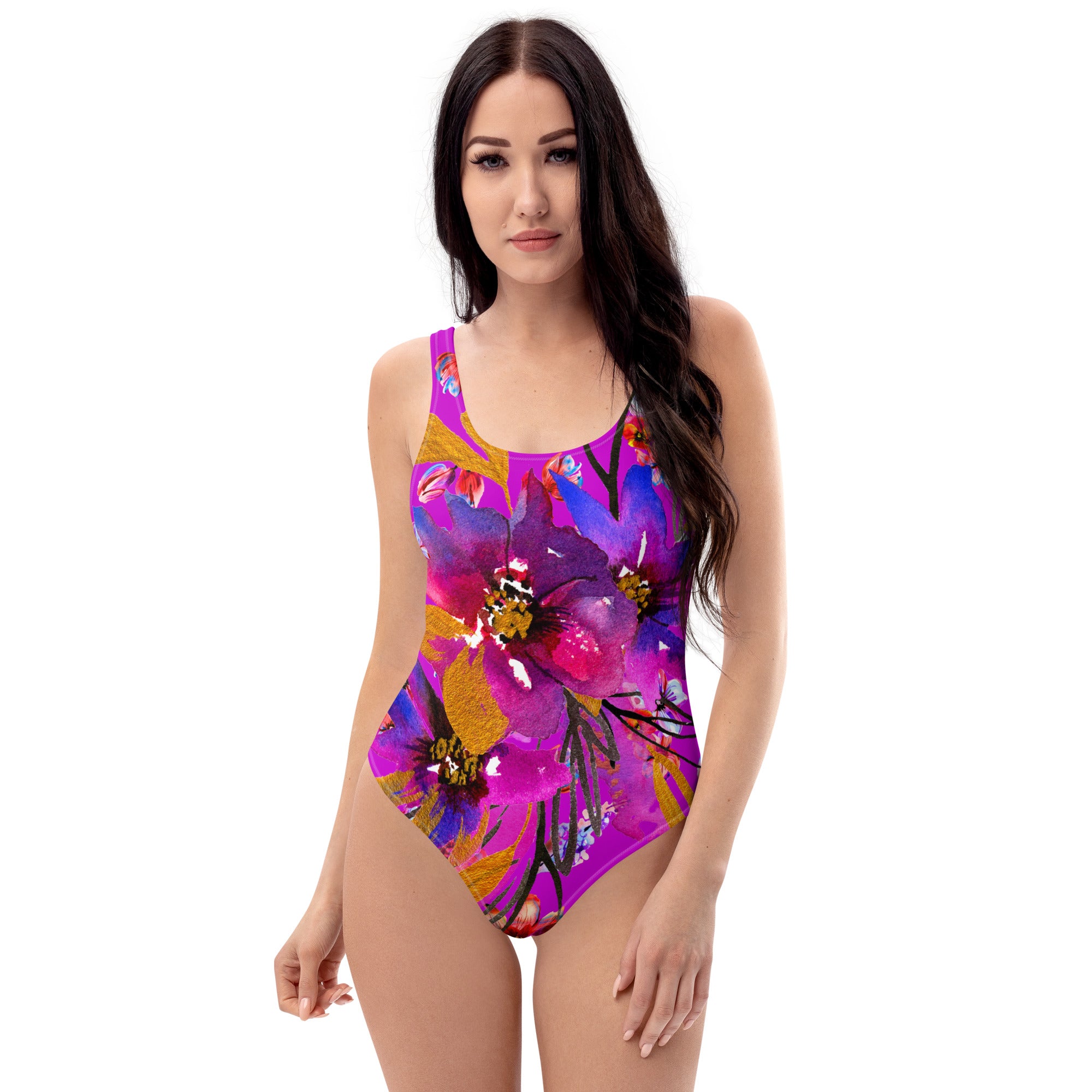 AFA Violet Rose Flower Pattern One-Piece Swimsuit