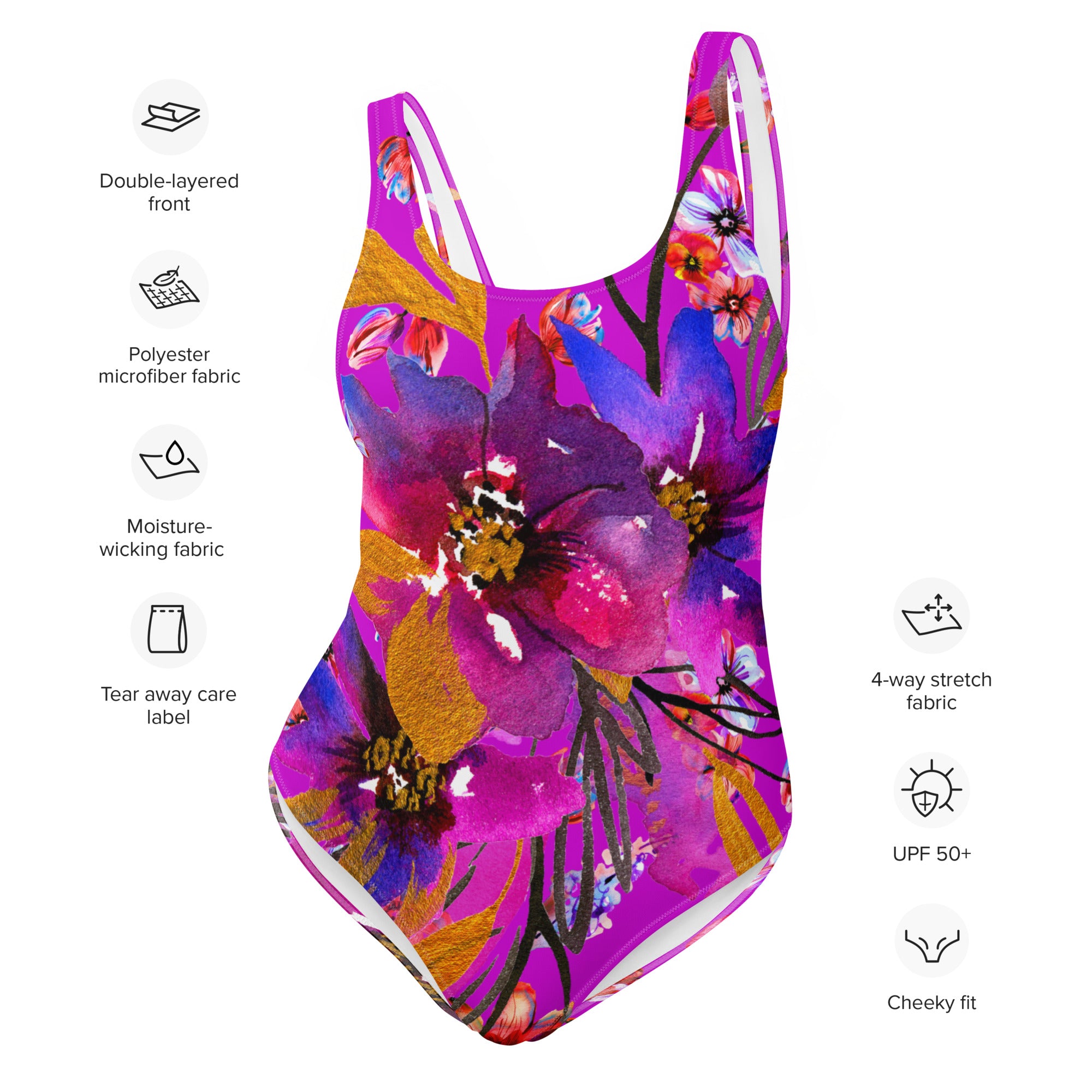 AFA Violet Rose Flower Pattern One-Piece Swimsuit