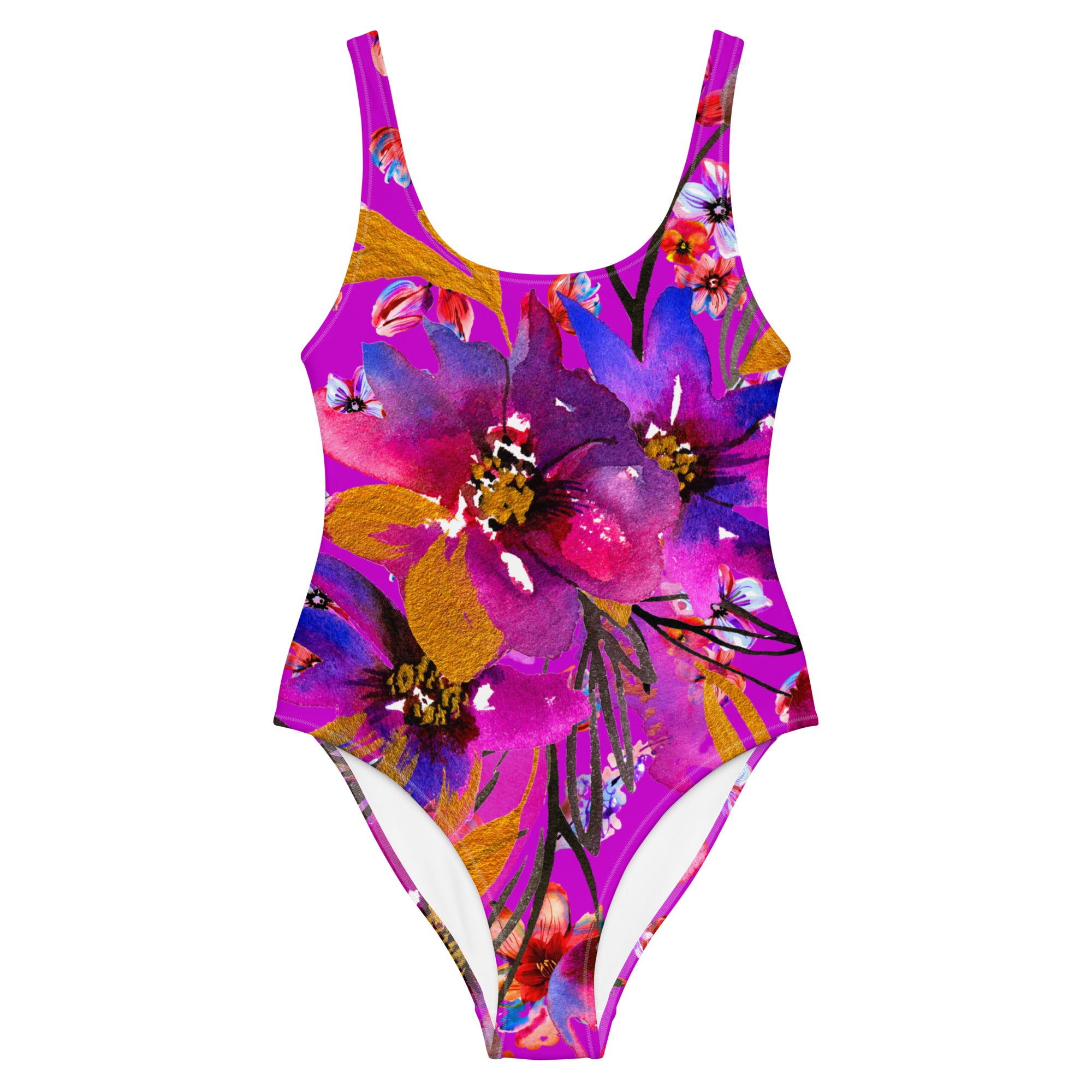 AFA Violet Rose Flower Pattern One-Piece Swimsuit