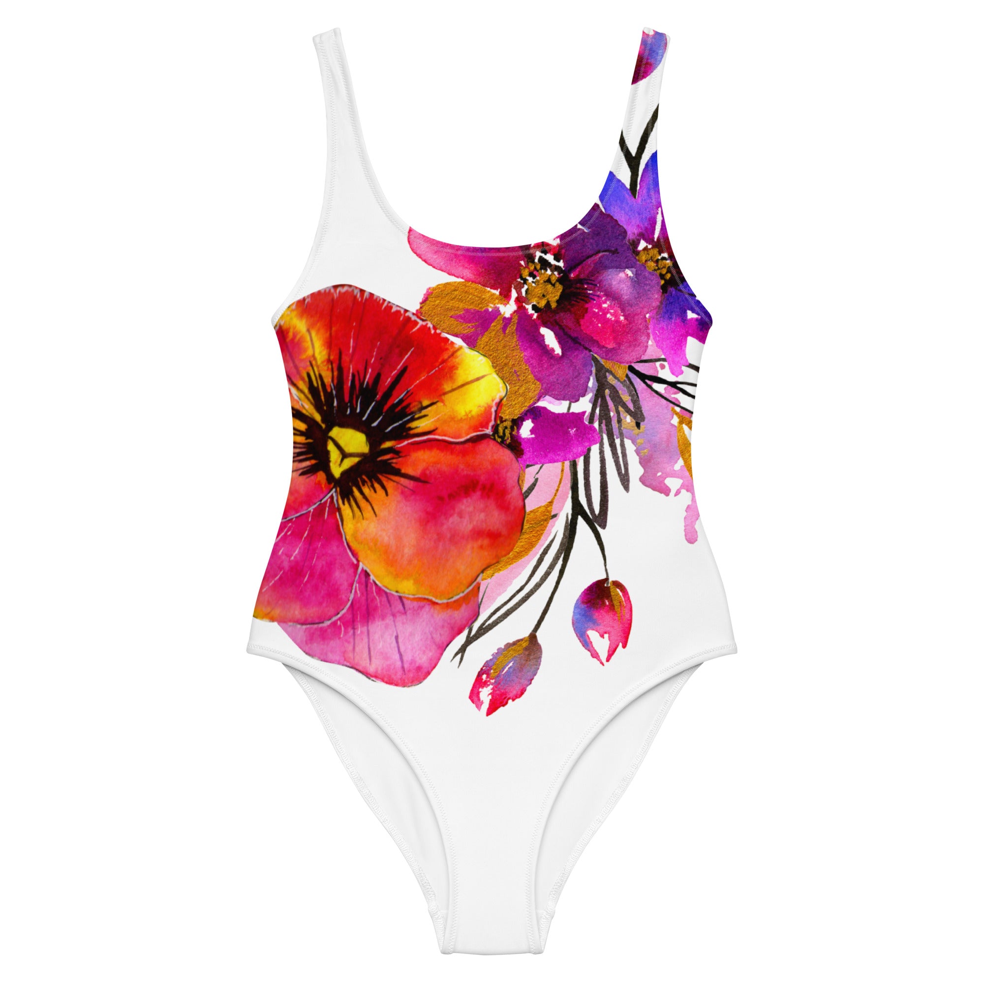 AFA Puppy Rose Flower Pattern One-Piece Swimsuit