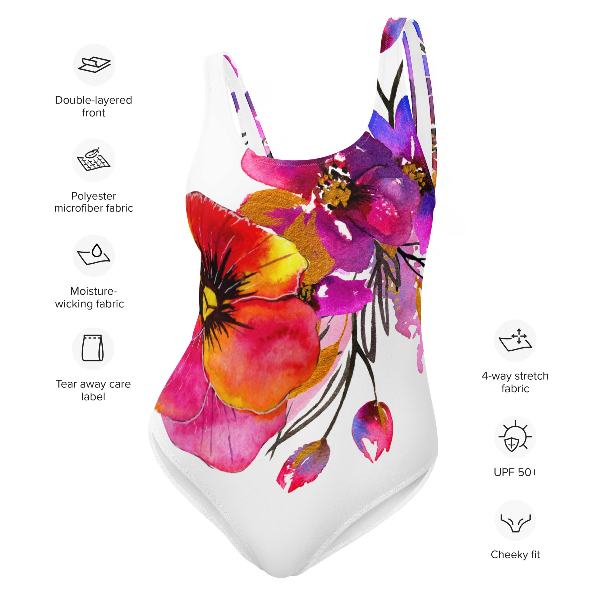 AFA Puppy Rose Flower Pattern One-Piece Swimsuit