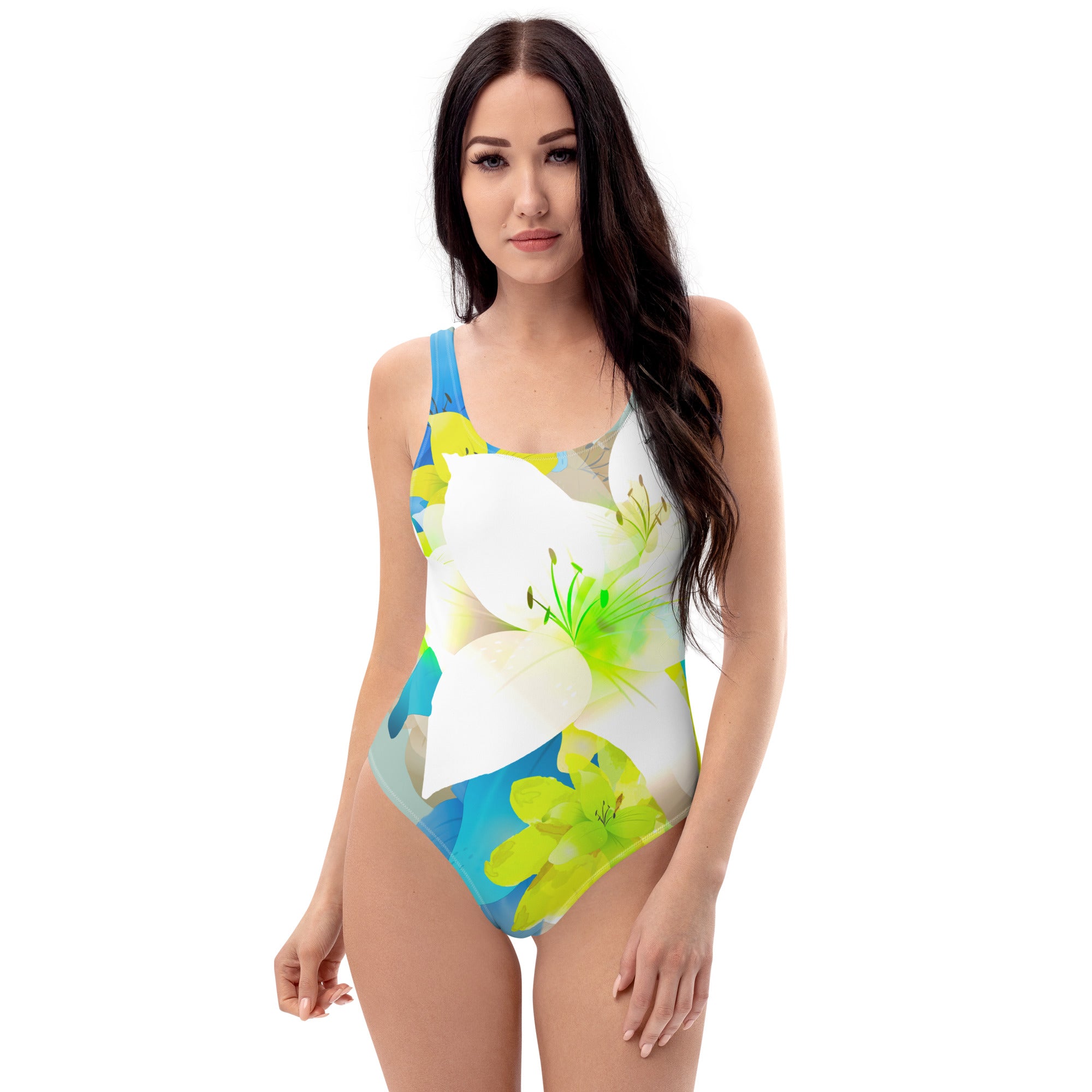 AFA Painting White Lily Flower One-Piece Swimsuit