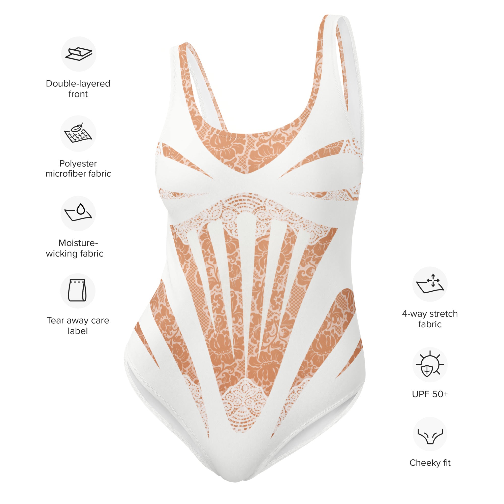 Beach Wedding Romantic White Lace Faux Corset One-Piece Swimsuit