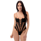 AFA Black Lace Gothic Wedding Faux Corset One-Piece Swimsuit