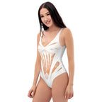 Beach Wedding Romantic White Lace Faux Corset One-Piece Swimsuit