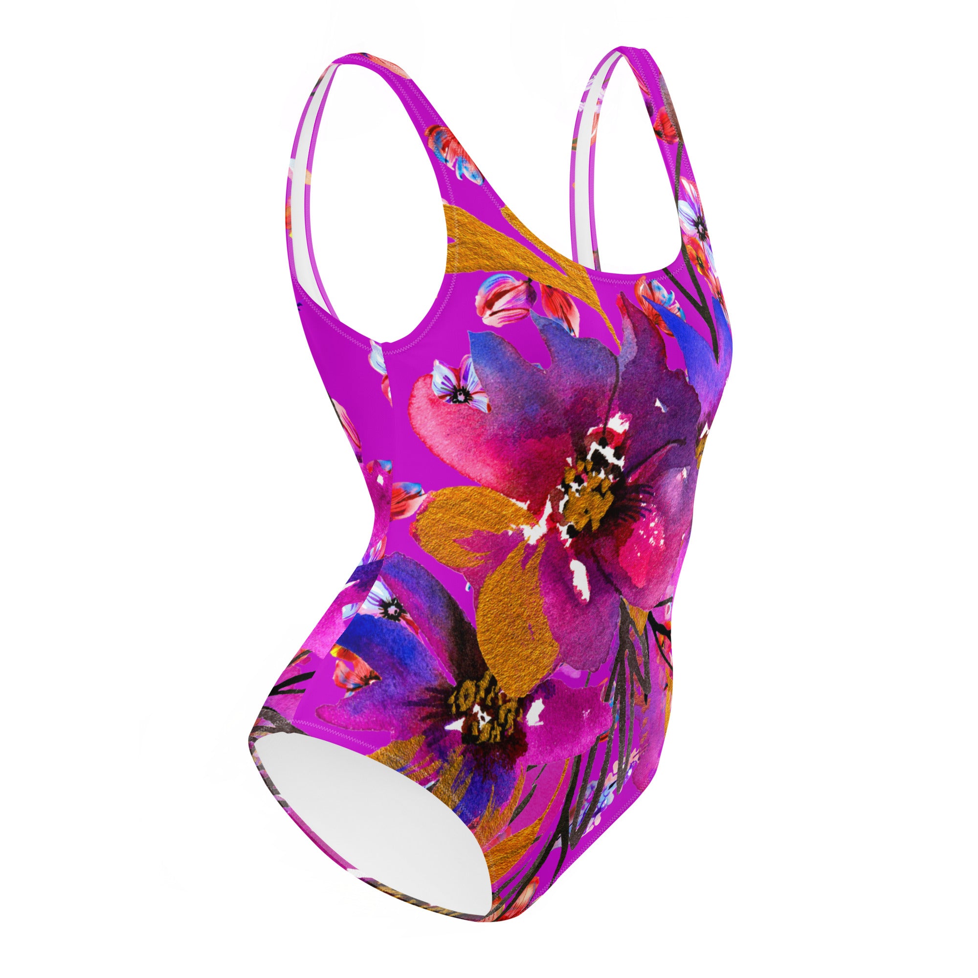 AFA Violet Rose Flower Pattern One-Piece Swimsuit