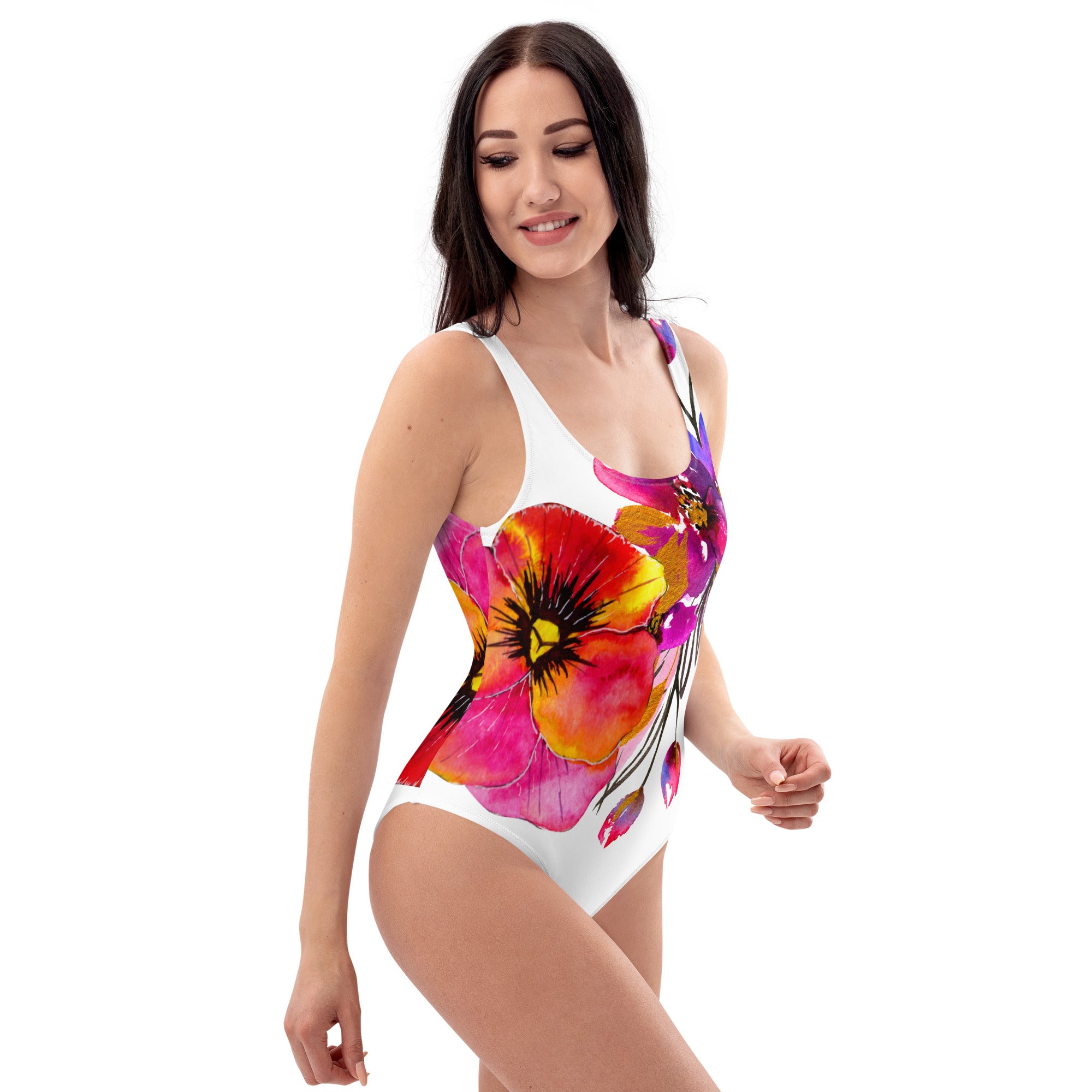 AFA Puppy Rose Flower Pattern One-Piece Swimsuit